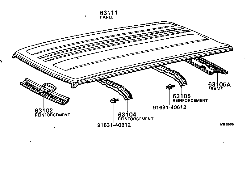 63103-91602 REINFORCEMENT SUB-ASSY, ROOF PANEL, CENTER product image