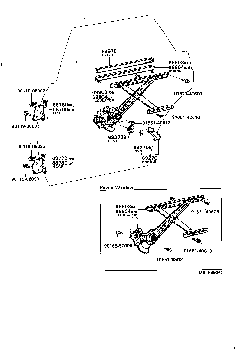 69804-22070 REGULATOR SUB-ASSY, REAR DOOR WINDOW, LH product image