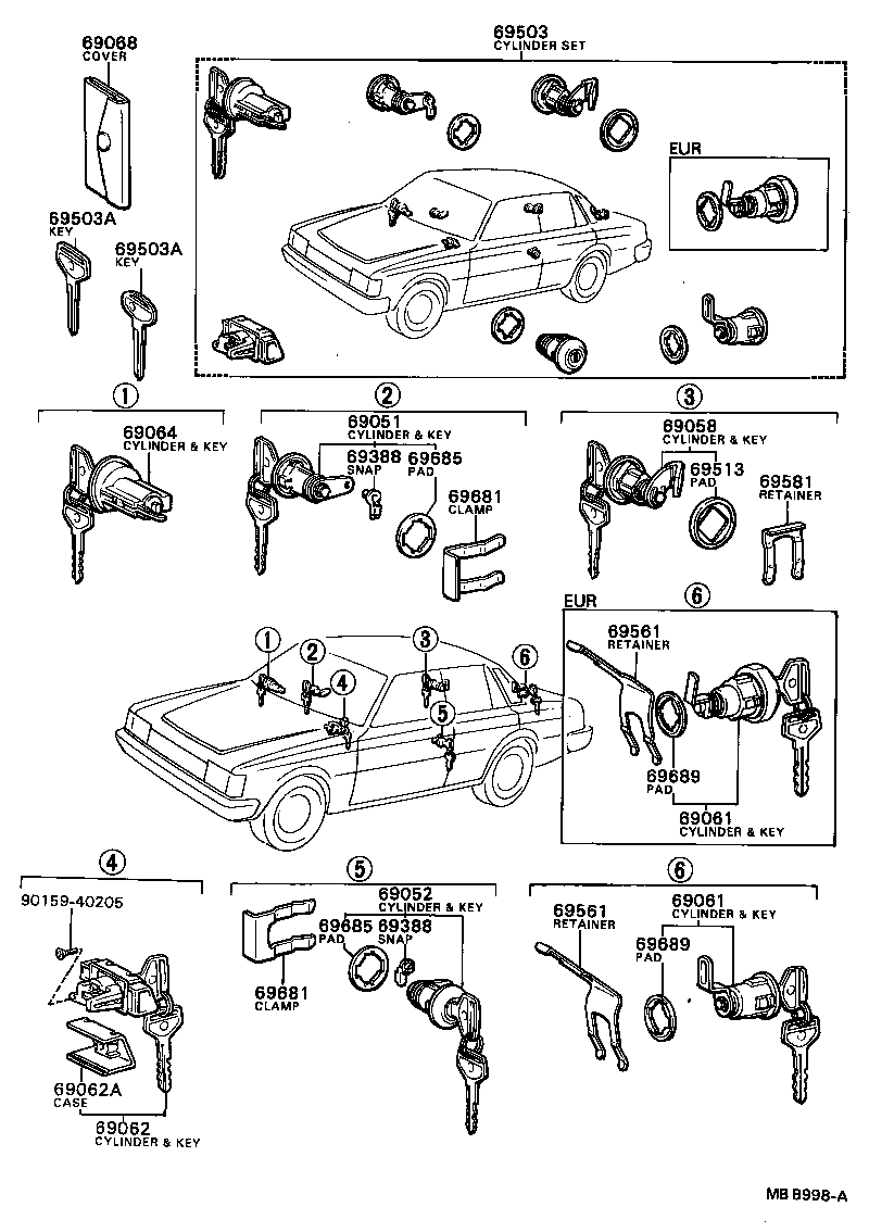 69052-29345 CYLINDER & KEY SET, DOOR LOCK, LH product image