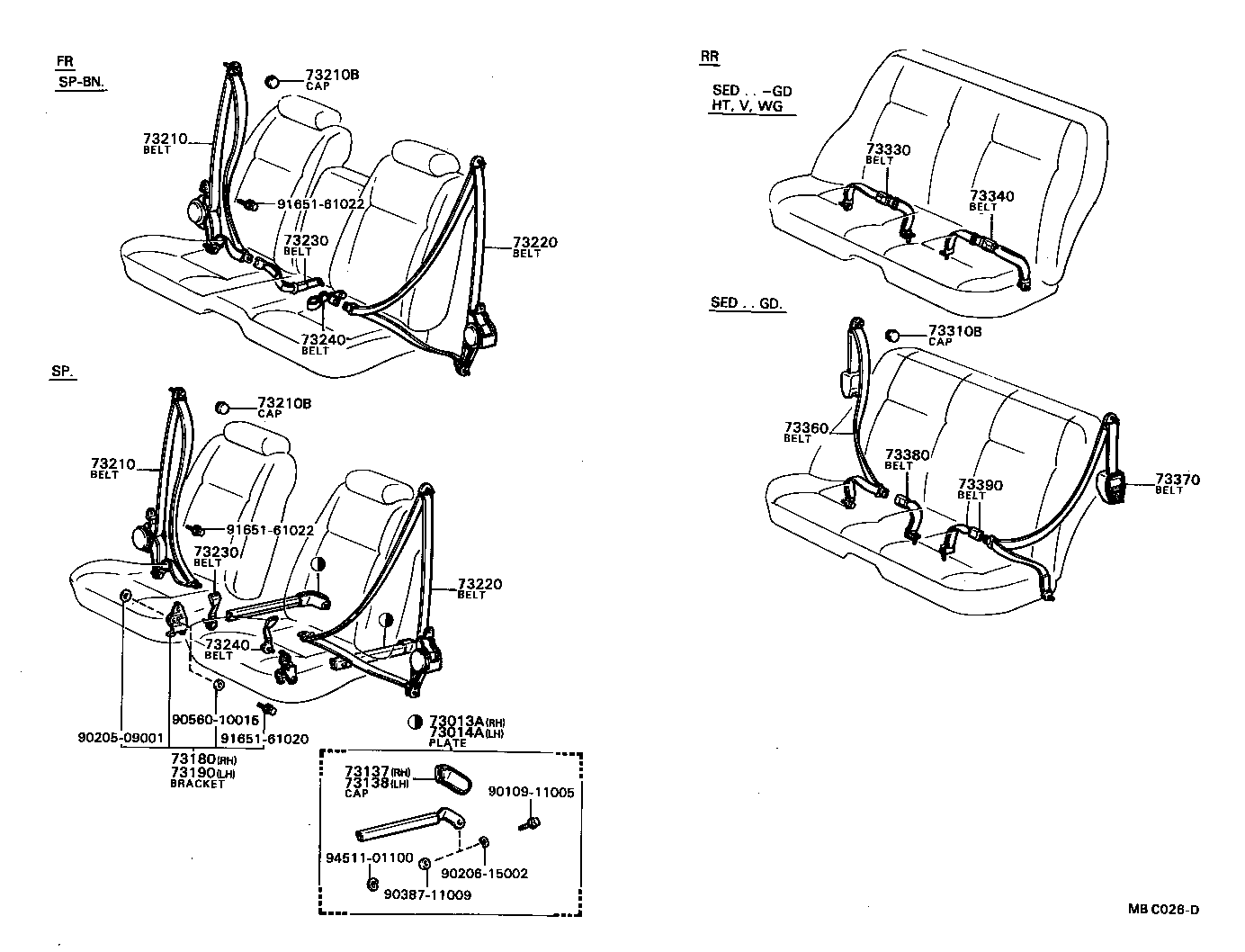 73380-22051-14 BELT ASSY, REAR SEAT 3 POINT TYPE, INNER, LH product image