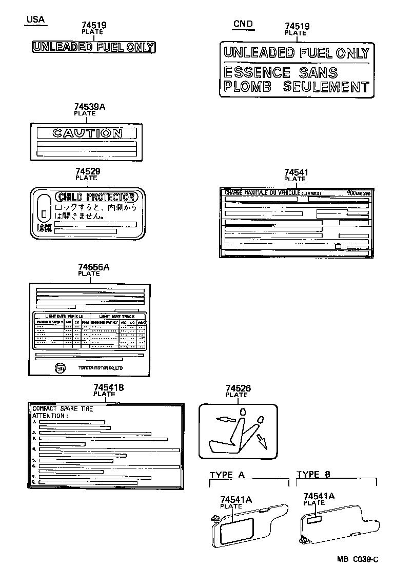 Toyota 42661-22240 PLATE, TIRE PRESSURE CAUTION