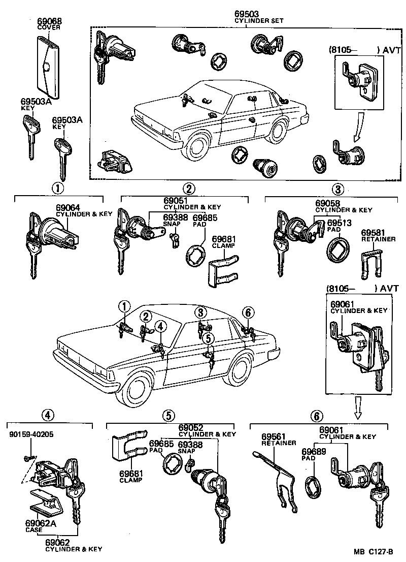 69055-95803 CYLINDER & KEY SET, LUGGAGE LOCK product image