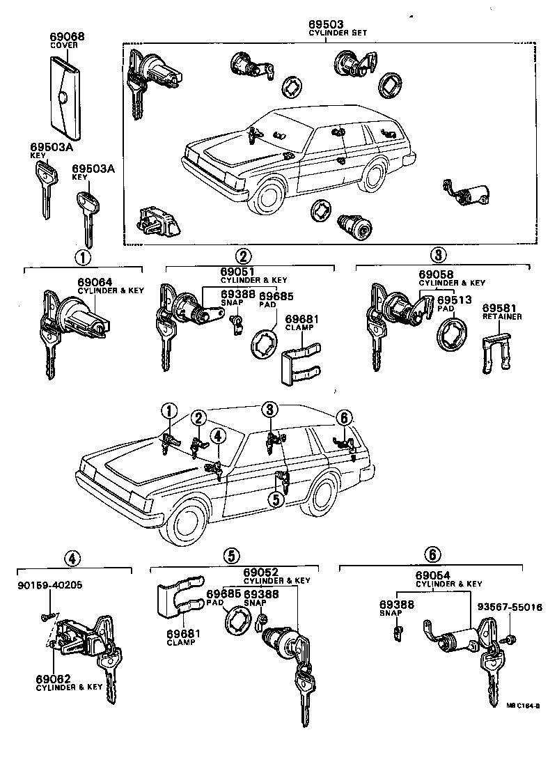 69052-29345 CYLINDER & KEY SET, DOOR LOCK, LH product image