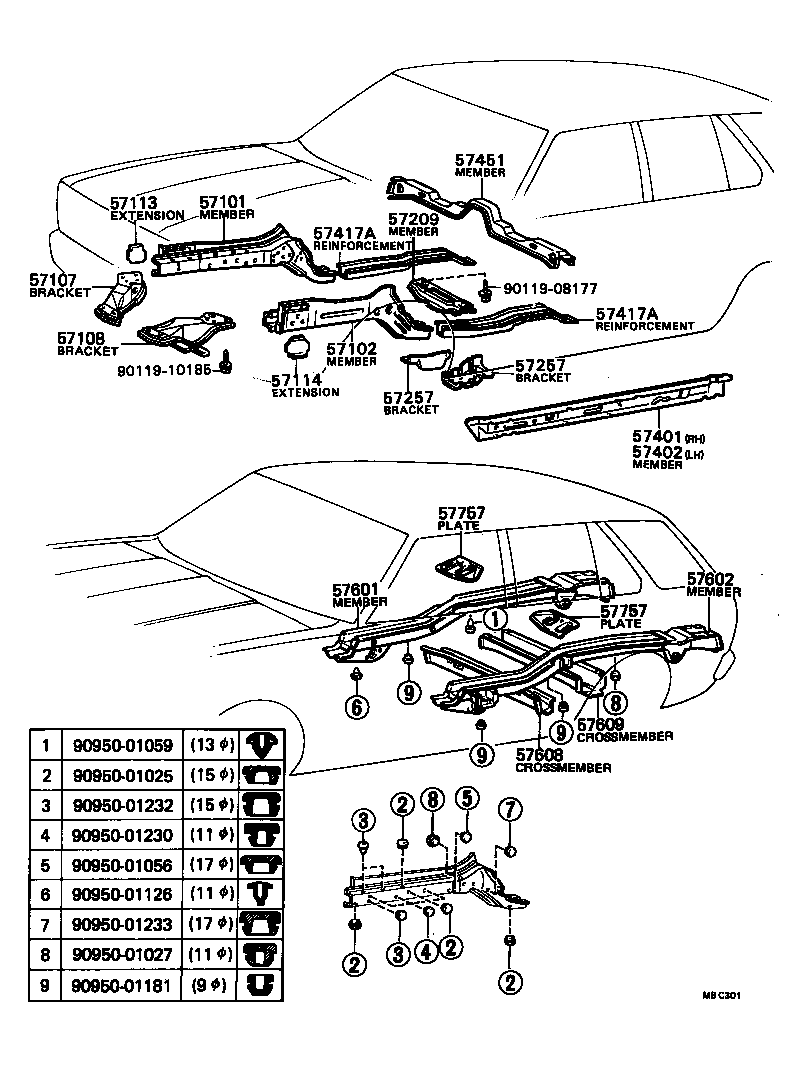 57601-20100 MEMBER SUB-ASSY, REAR FLOOR SIDE, RH product image