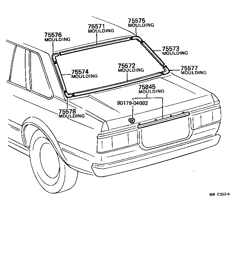 Toyota 75581-12090 MOULDING, BACK WINDOW CORNER, UPPER RH
