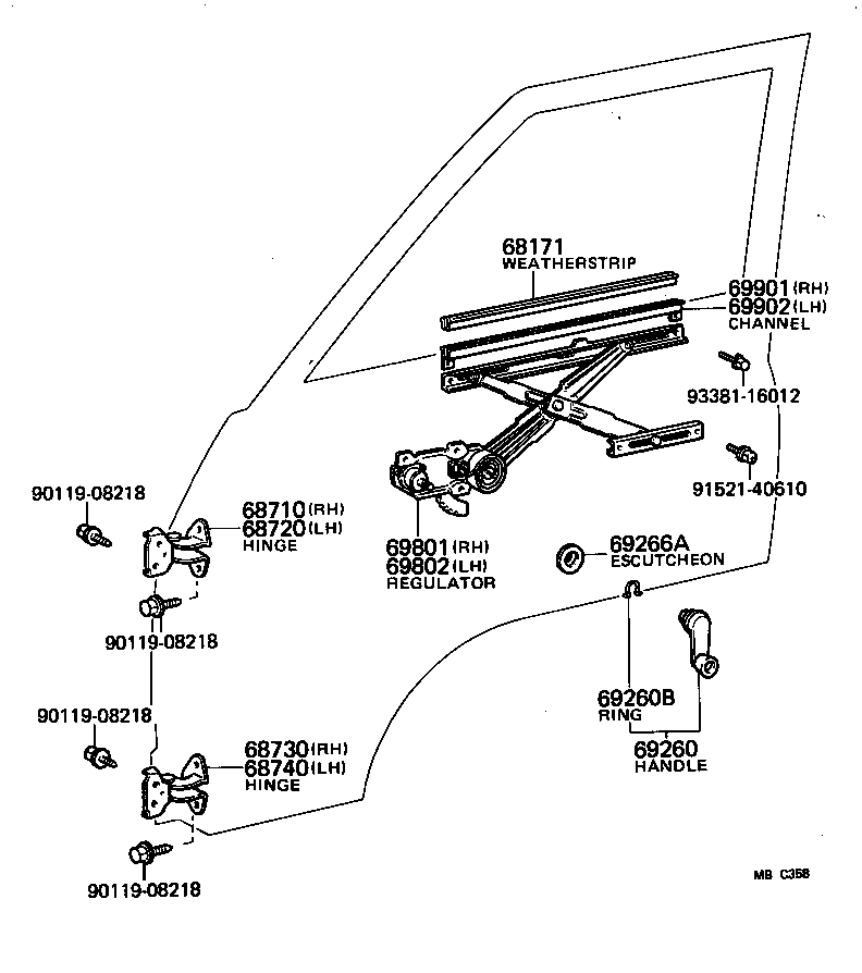 69810-95702 REGULATOR SUB-ASSY, FRONT DOOR WINDOW, RH product image