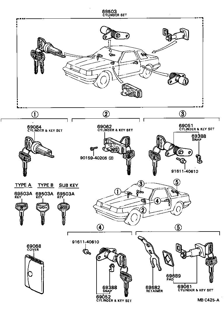 69005-24020 CYLINDER SET, LOCK product image