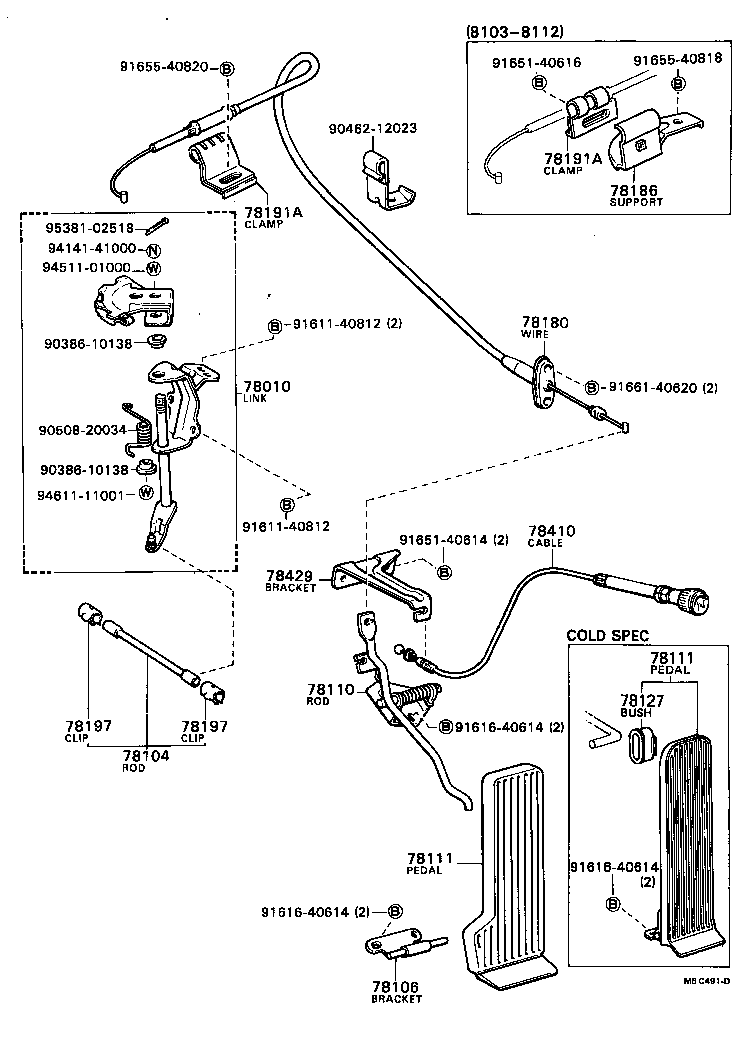 78185-95110 SUPPORT, ACCELERATOR CONTROL CABLE, NO.1 product image