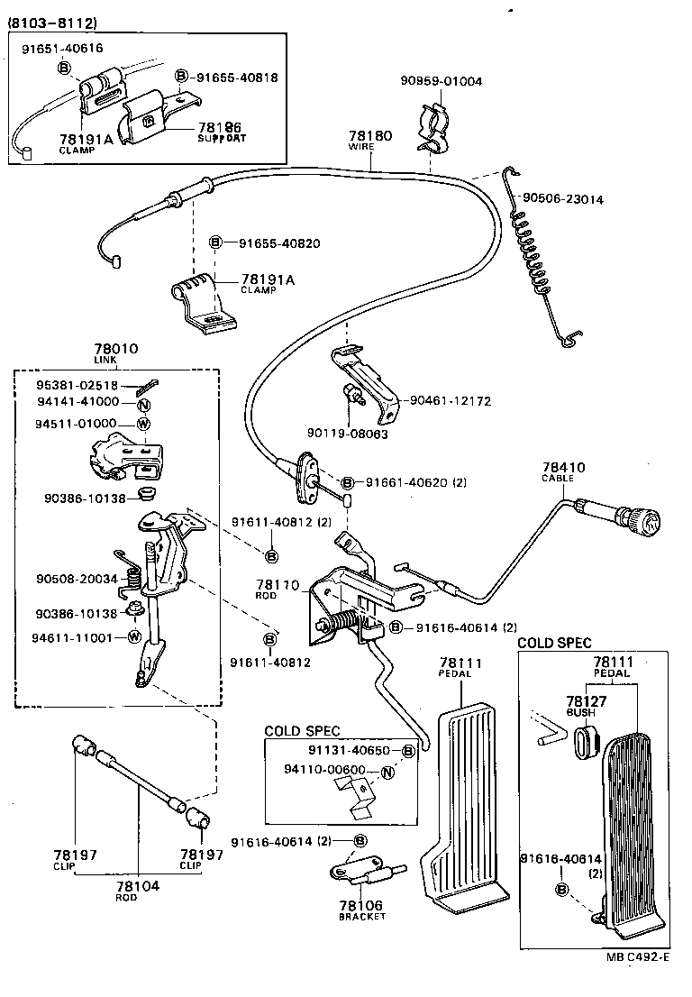 78185-95110 SUPPORT, ACCELERATOR CONTROL CABLE, NO.1 product image