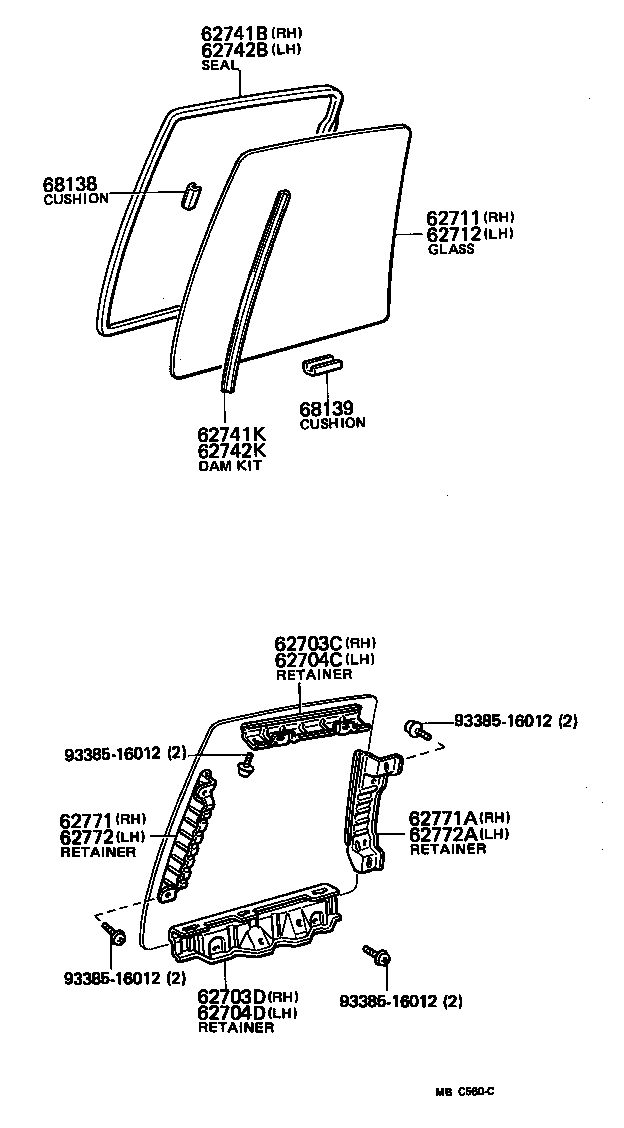 Toyota 62711-14110 GLASS, QUARTER WINDOW, RH