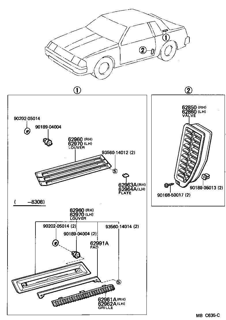 62905-19265 LOUVER ASSY, ROOF SIDE VENT, RH product image