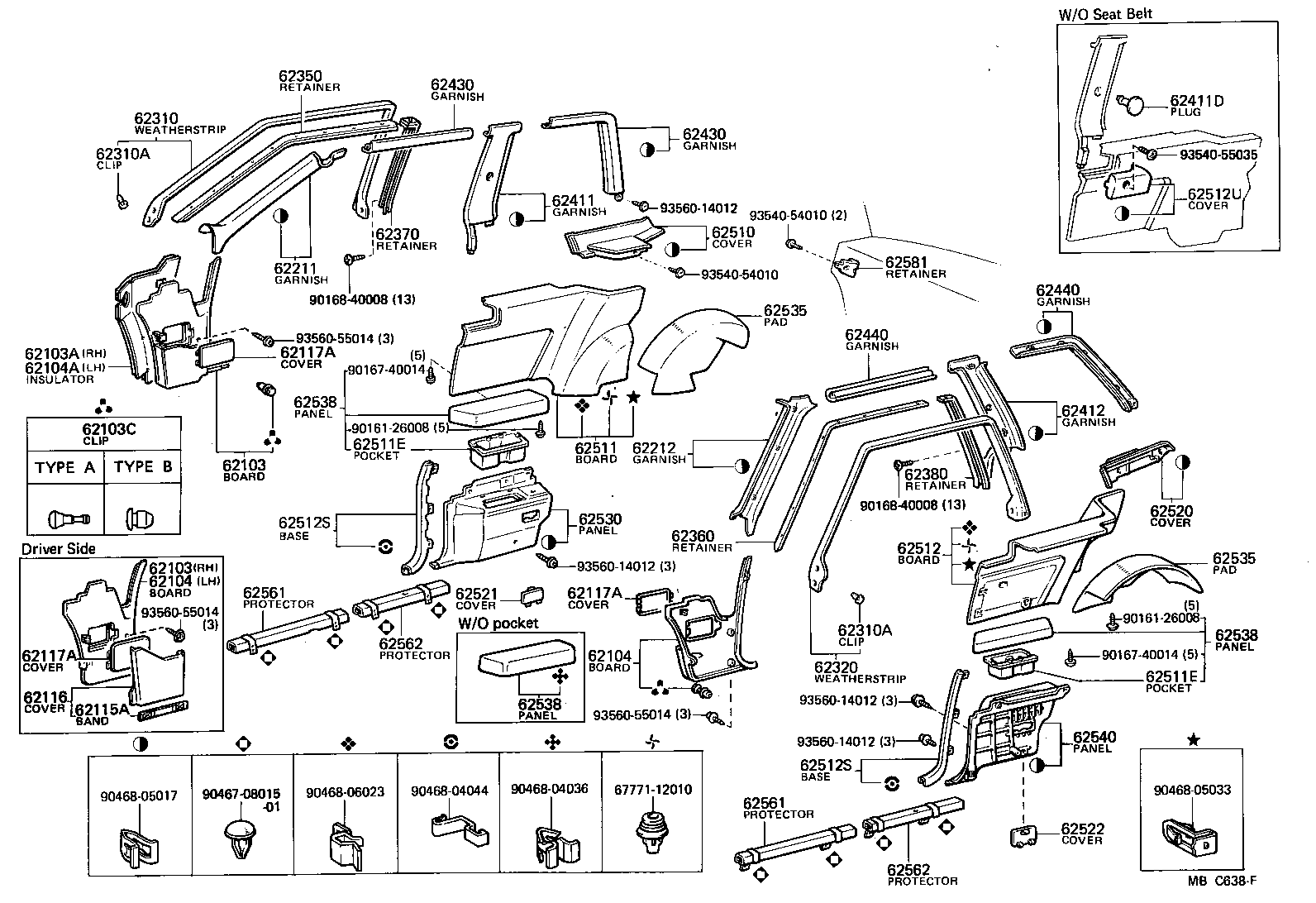 62362-14040 RETAINER ASSY, ROOF SIDE RAIL WEATHERSTRIP FRONT, LH product image
