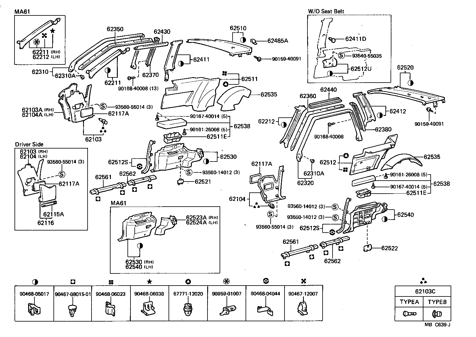 62362-14040 RETAINER ASSY, ROOF SIDE RAIL WEATHERSTRIP FRONT, LH product image