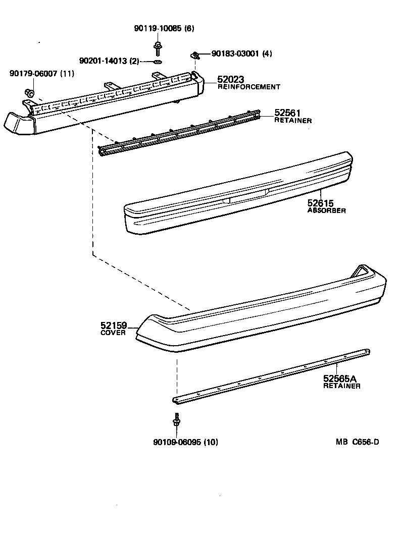 Toyota 52561-14120 RETAINER, REAR BUMPER, UPPER CENTER