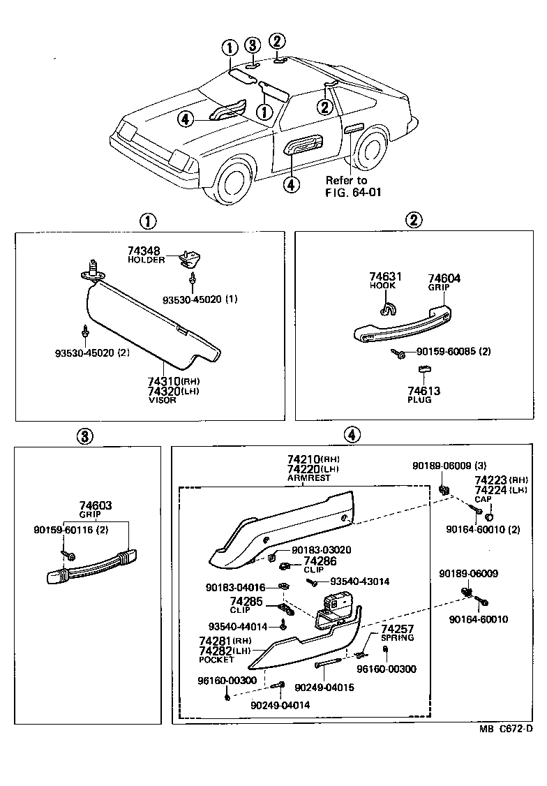 Toyota 74348-12010-23 HOLDER, VISOR