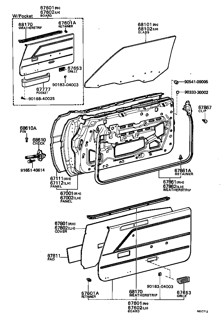 68111-12420 GLASS SUB-ASSY, FRONT DOOR, RH product image