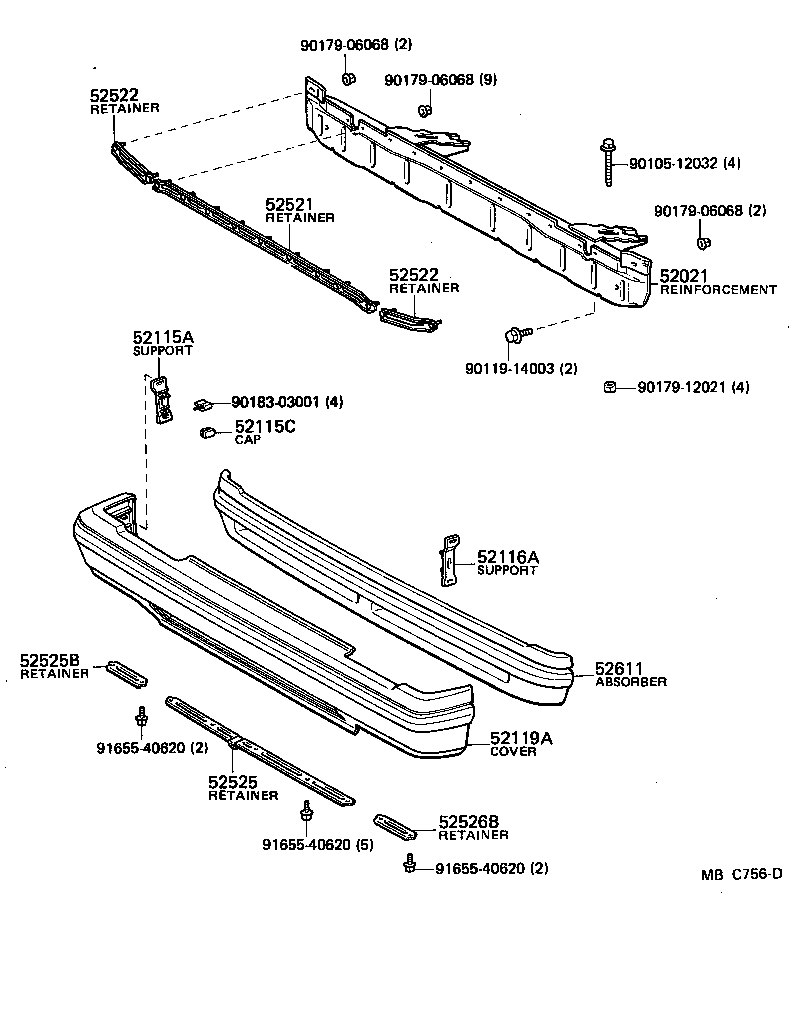 Toyota 52536-14010 RETAINER, FRONT BUMPER SIDE, LH