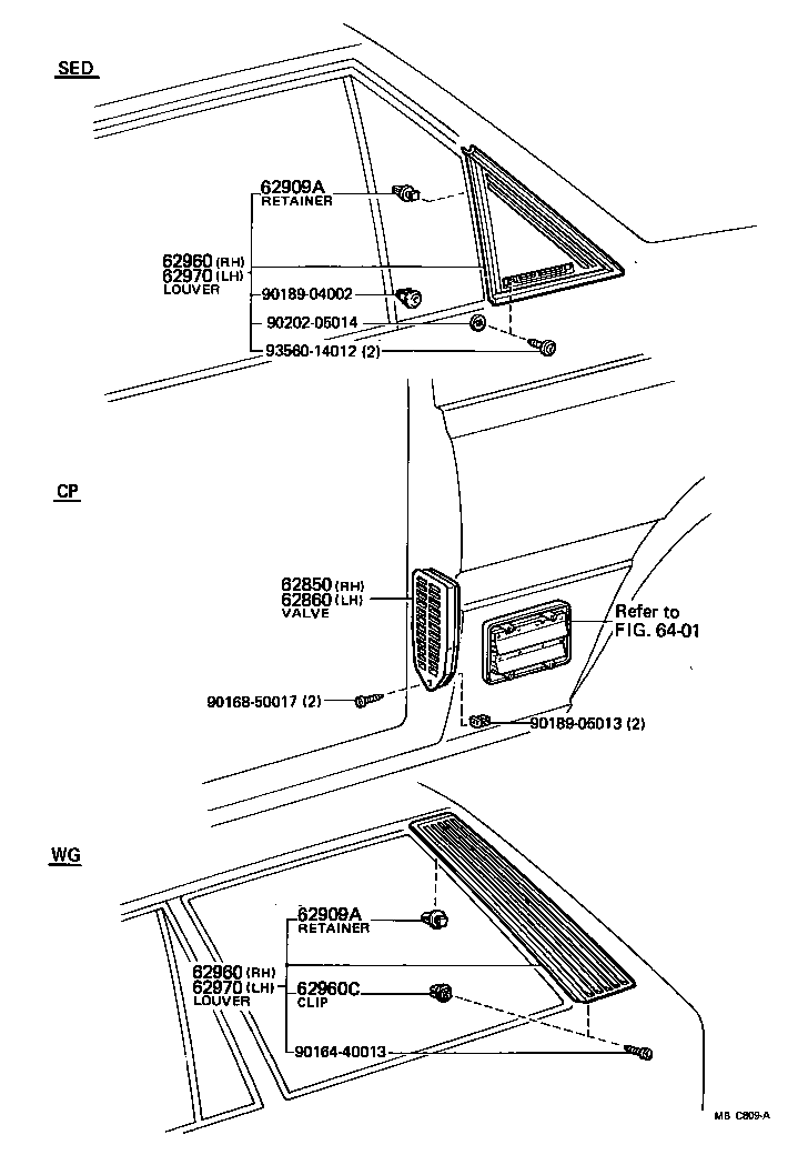 62908-91C01 CLIP, ROOF SIDE VENT LOUVER product image