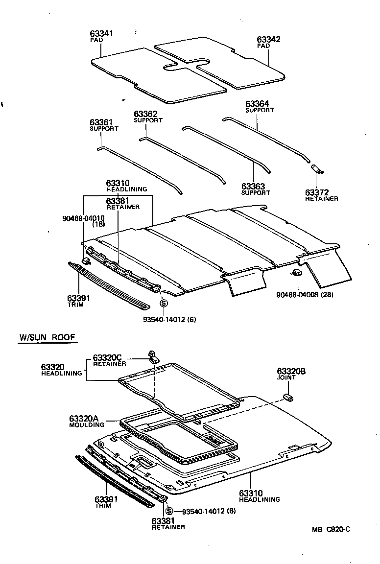 63364-14040 SUPPORT, ROOF HEADLINING, NO.1 product image