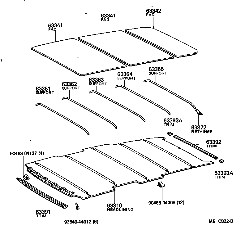 63364-14040 SUPPORT, ROOF HEADLINING, NO.1 product image
