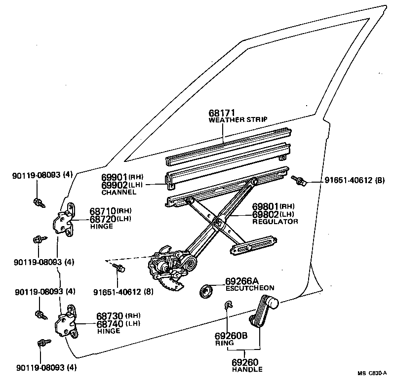 69820-14150 REGULATOR SUB-ASSY, FRONT DOOR WINDOW, LH product image