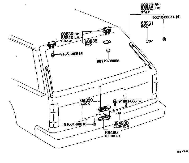68950-19205 STAY ASSY, BACK DOOR, RH product image