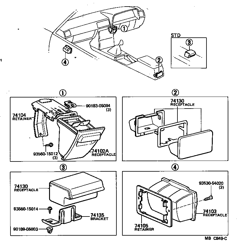 74104-14121 RETAINER SUB-ASSY, ASH RECEPTACLE, NO.1 product image