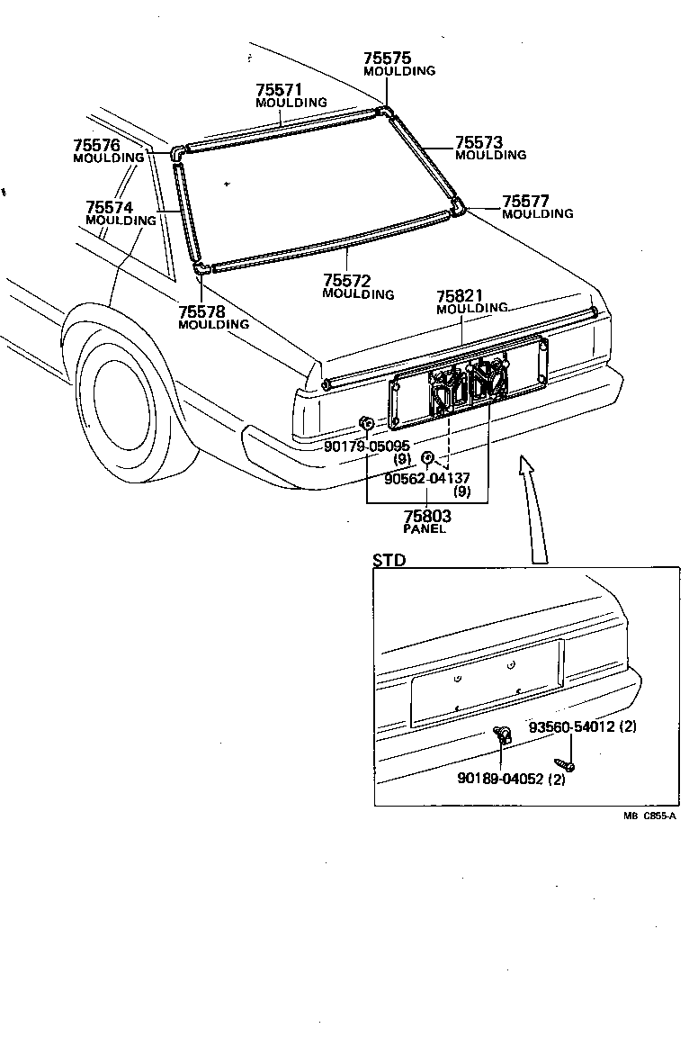 75571-91C02 MOULDING, BACK WINDOW, OUTSIDE UPPER product image