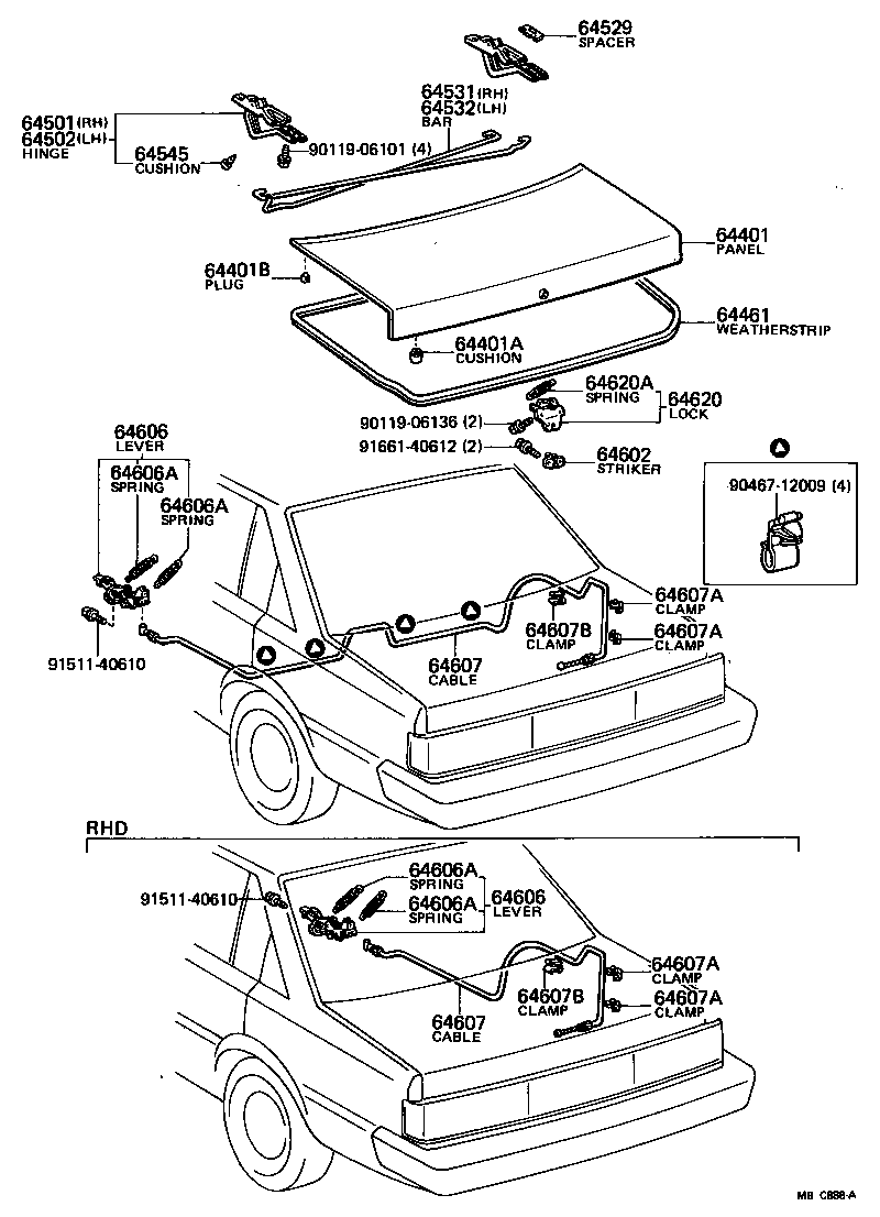 64607-14060 CABLE SUB-ASSY, LUGGAGE DOOR LOCK CONTROL product image