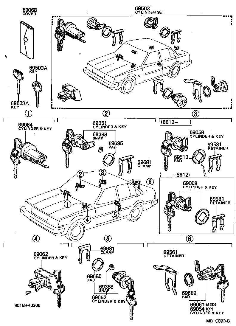 69055-91C01 CYLINDER & KEY SET, BACK DOOR LOCK product image