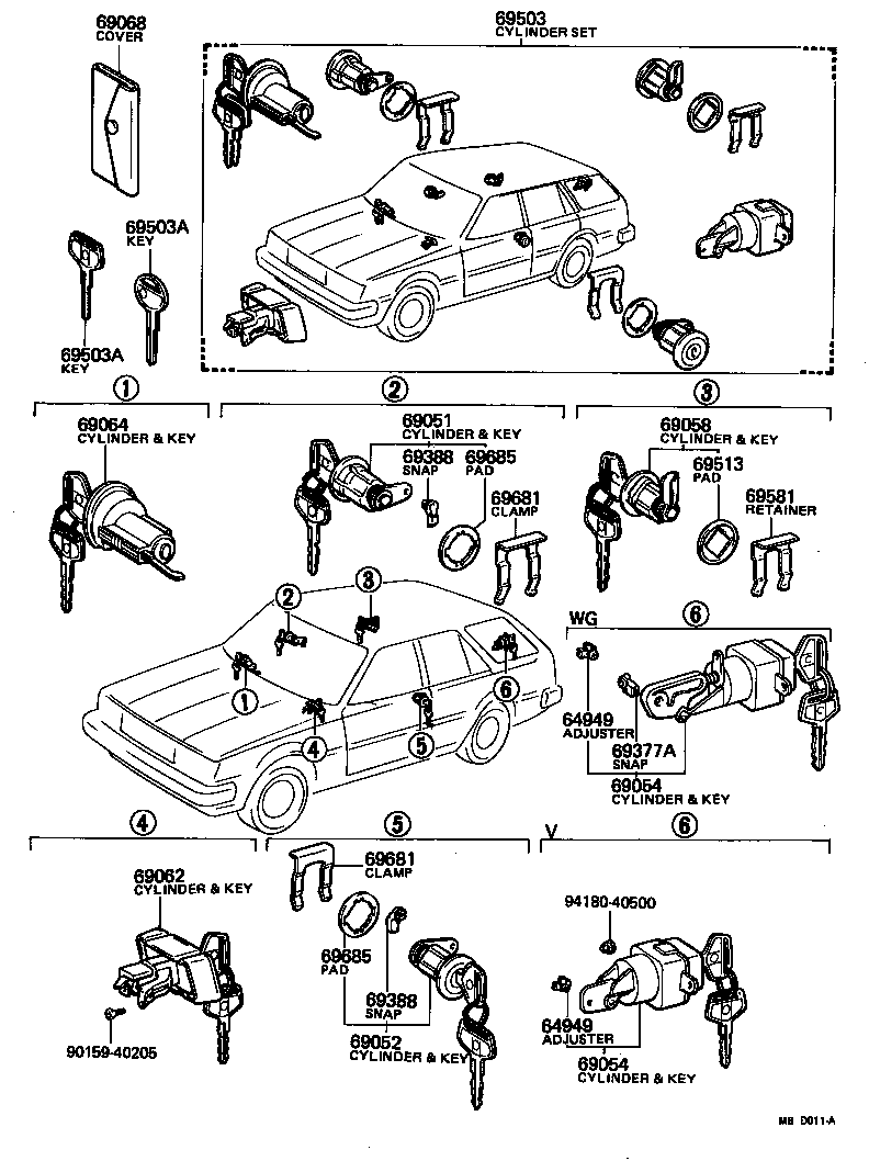 69055-91C01 CYLINDER & KEY SET, BACK DOOR LOCK product image