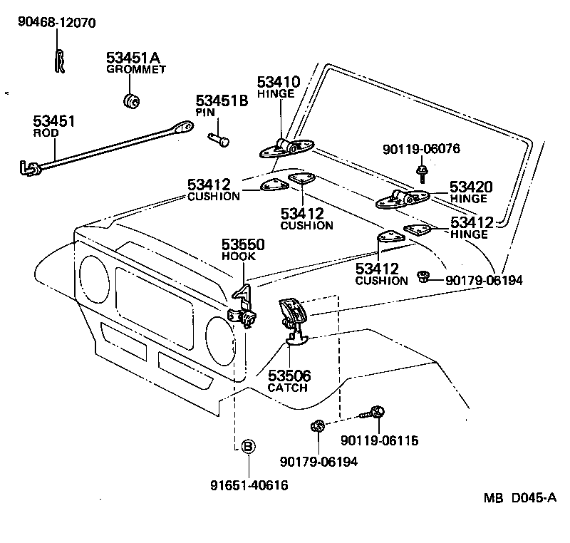 53505-90303 HOOK ASSY, HOOD AUXILIARY CATCH product image