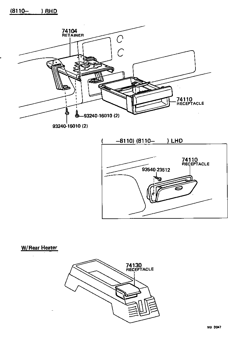 74130-90800 RECEPTACLE ASSY, REAR ASH product image