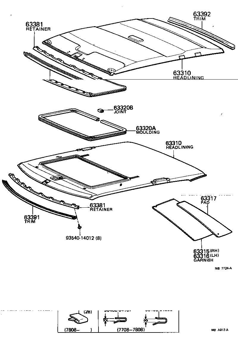 62475-14020 PAD, ROOF HEADLINING REAR GARNISH product image