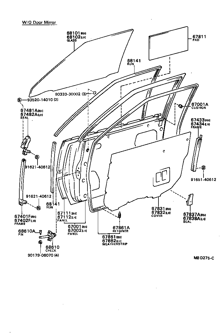 67401-32051 FRAME SUB-ASSY, FRONT DOOR, FRONT LOWER RH product image