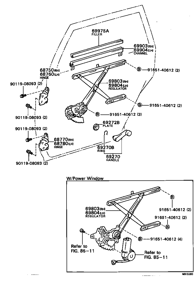69804-32010 REGULATOR SUB-ASSY, REAR DOOR WINDOW, LH product image