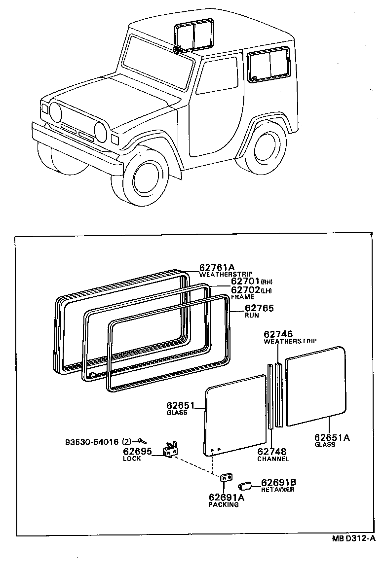 62701-87602 FRAME SUB-ASSY, REAR SIDE WINDOW, RH product image