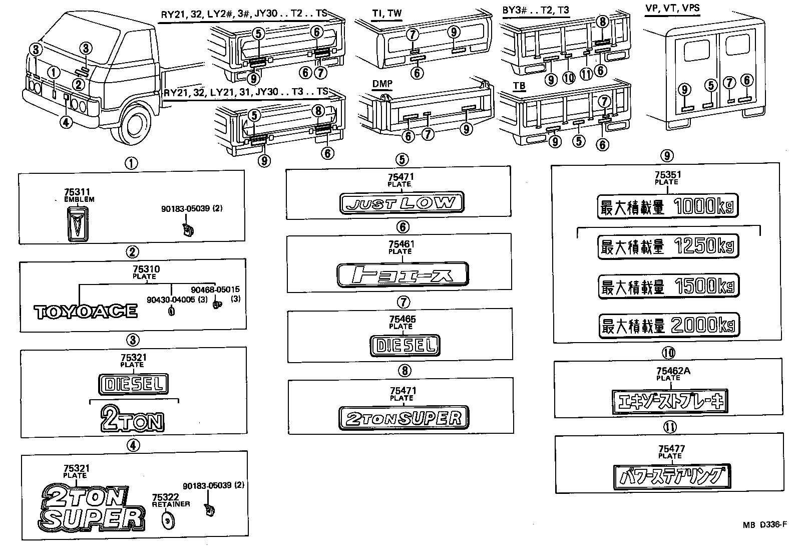 75366-95010 PLATE, REAR BODY NAME, NO.1(MODEL MARK) product image