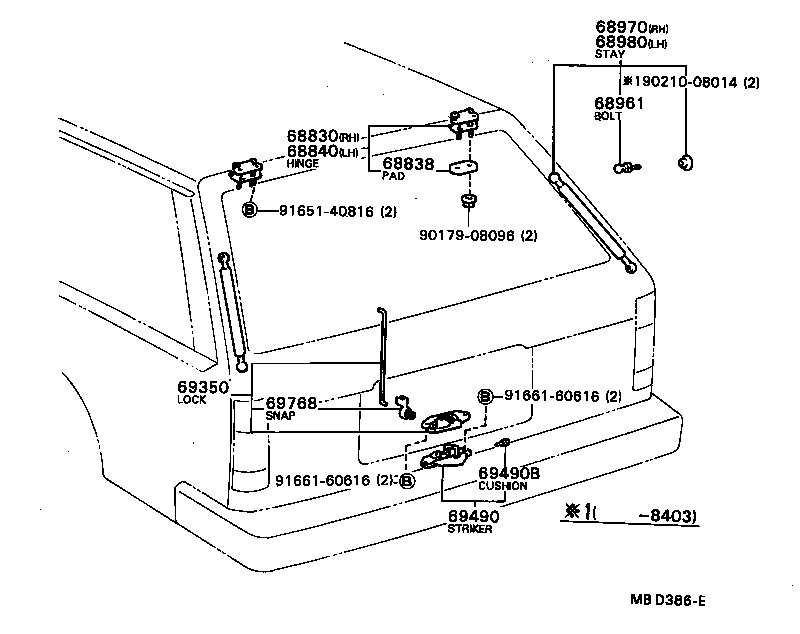 68950-19505 STAY ASSY, BACK DOOR, RH product image