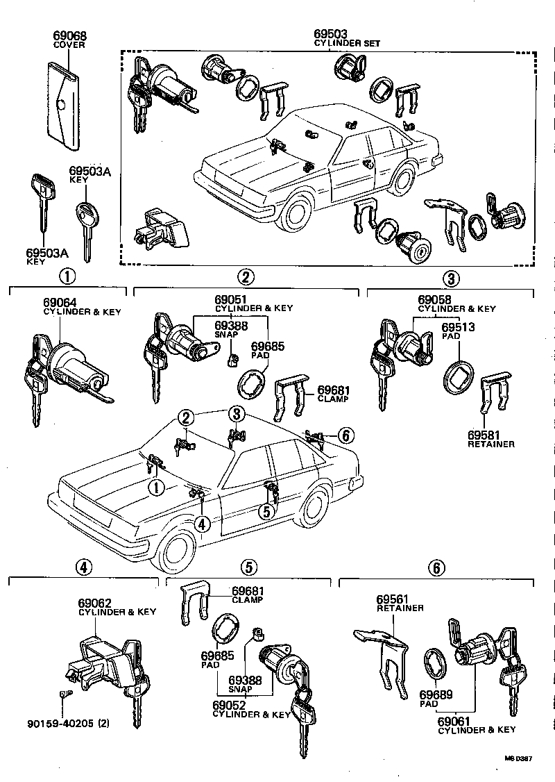 69052-20190 CYLINDER & KEY SET, DOOR LOCK, LH product image