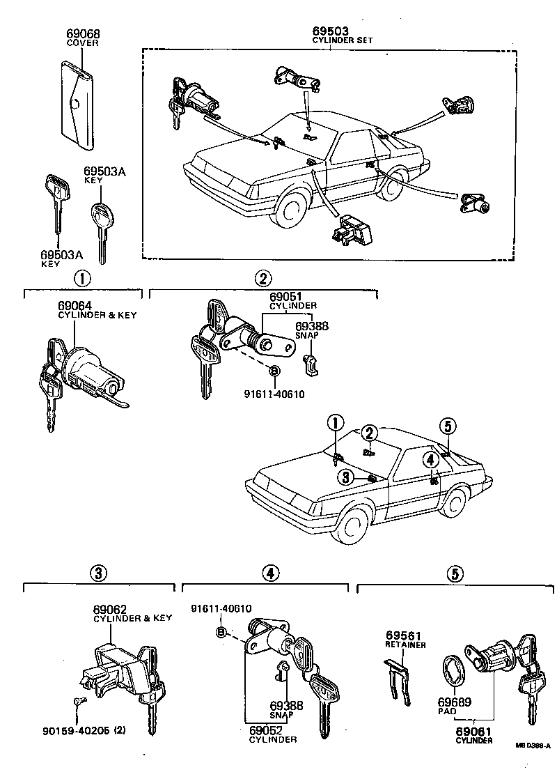 69052-91259 CYLINDER & KEY SET, DOOR LOCK, LH product image