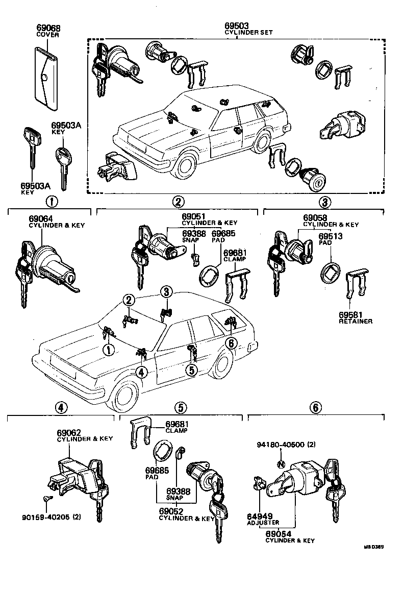 69052-20190 CYLINDER & KEY SET, DOOR LOCK, LH product image