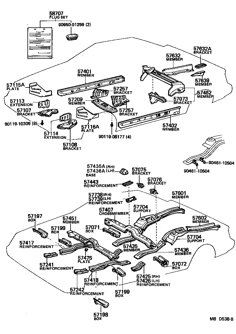 Toyota 57425-24010 REINFORCEMENT, FRONT FLOOR, NO.2 RH