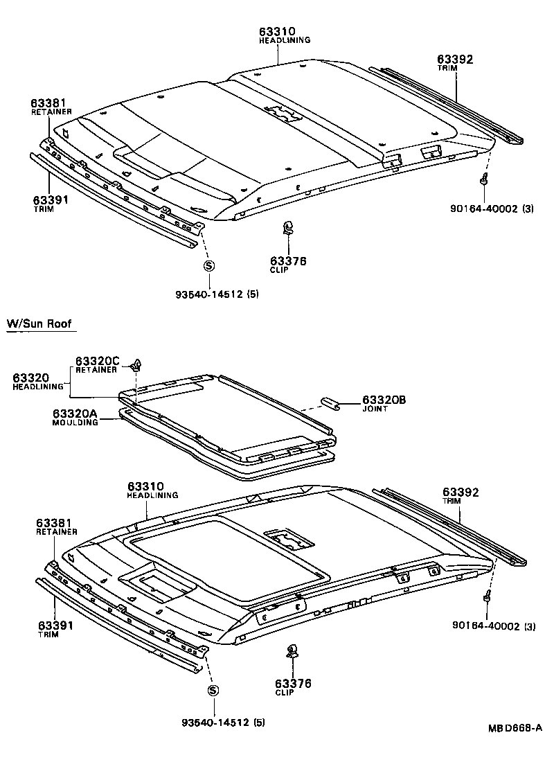 Toyota 63310-16100 HEADLINING ASSY, ROOF