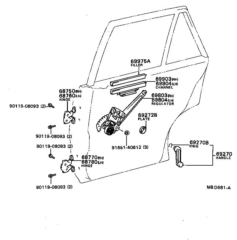 Toyota 68760-32010 HINGE ASSY, REAR DOOR, UPPER LH