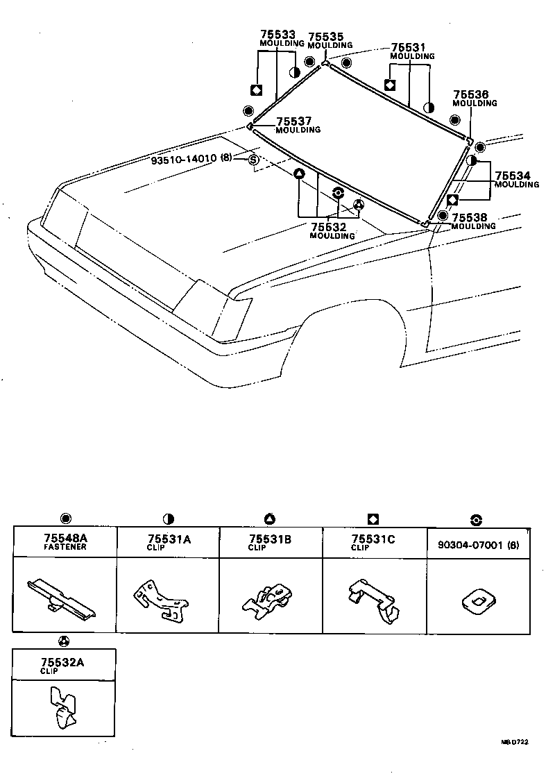 75547-16010 CLIP, WINDSHIELD MOULDING SET, NO.3 product image