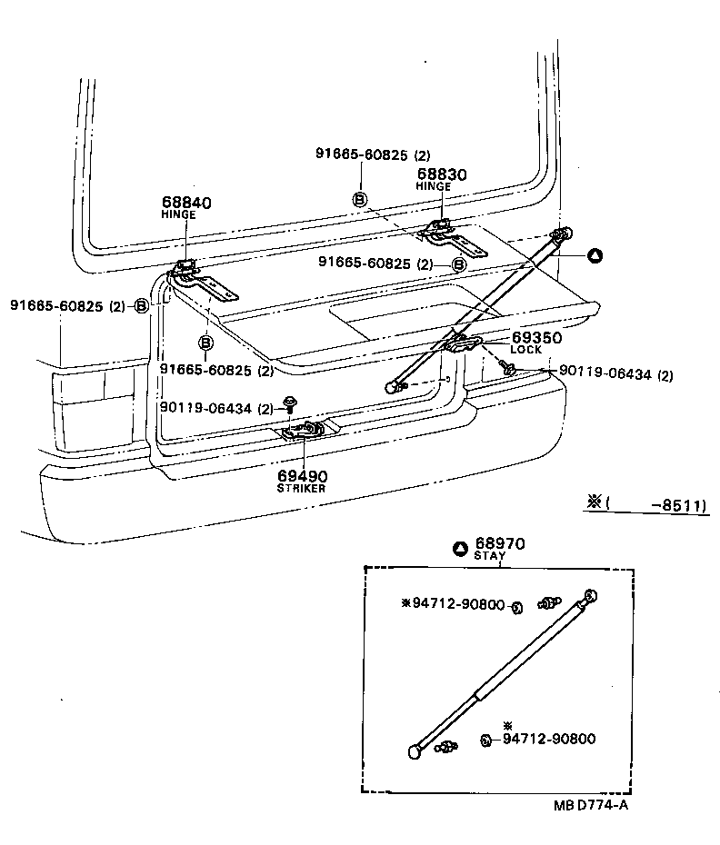 68950-39045 STAY ASSY, BACK DOOR, RH product image
