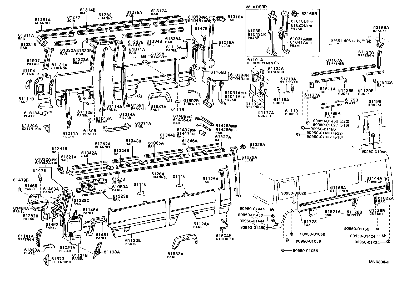 61013-90B02 PILLAR SUB-ASSY, NO.3 RH product image