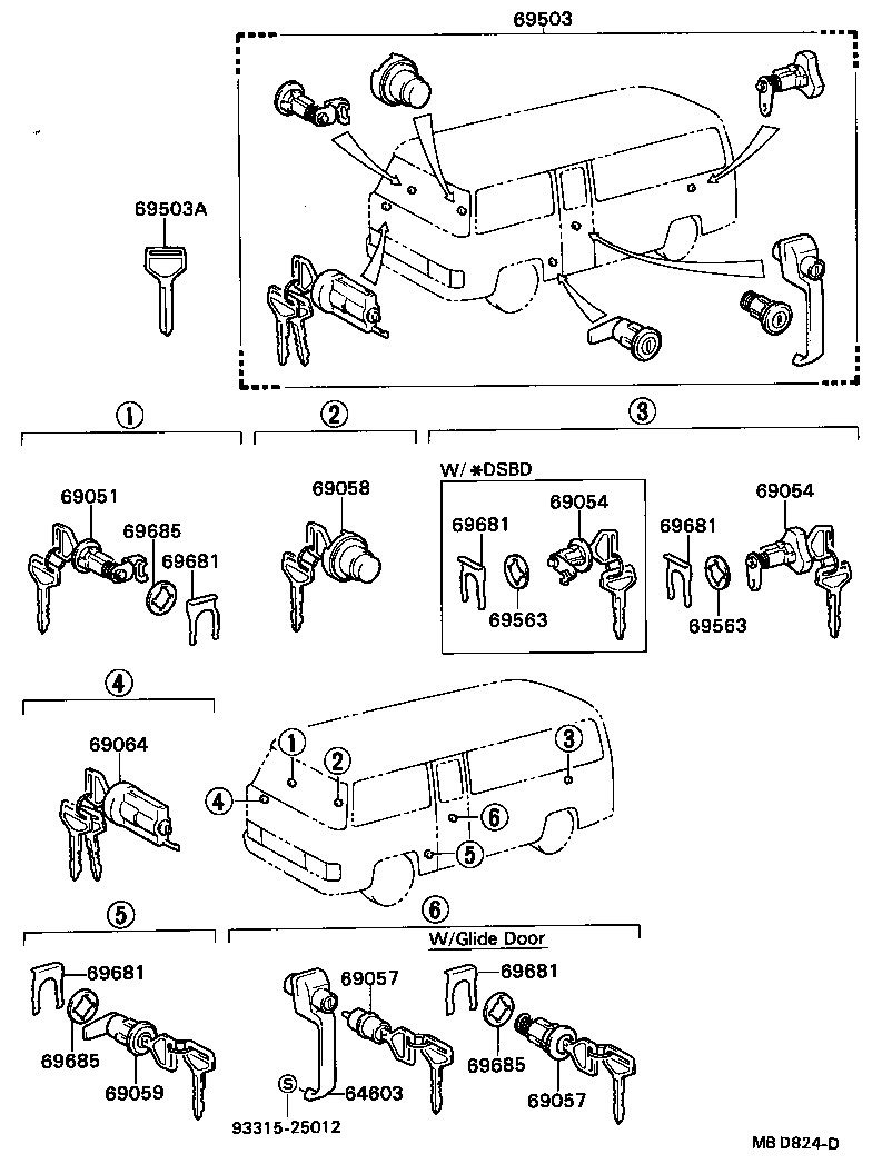 69005-90B28 CYLINDER SET, LOCK product image