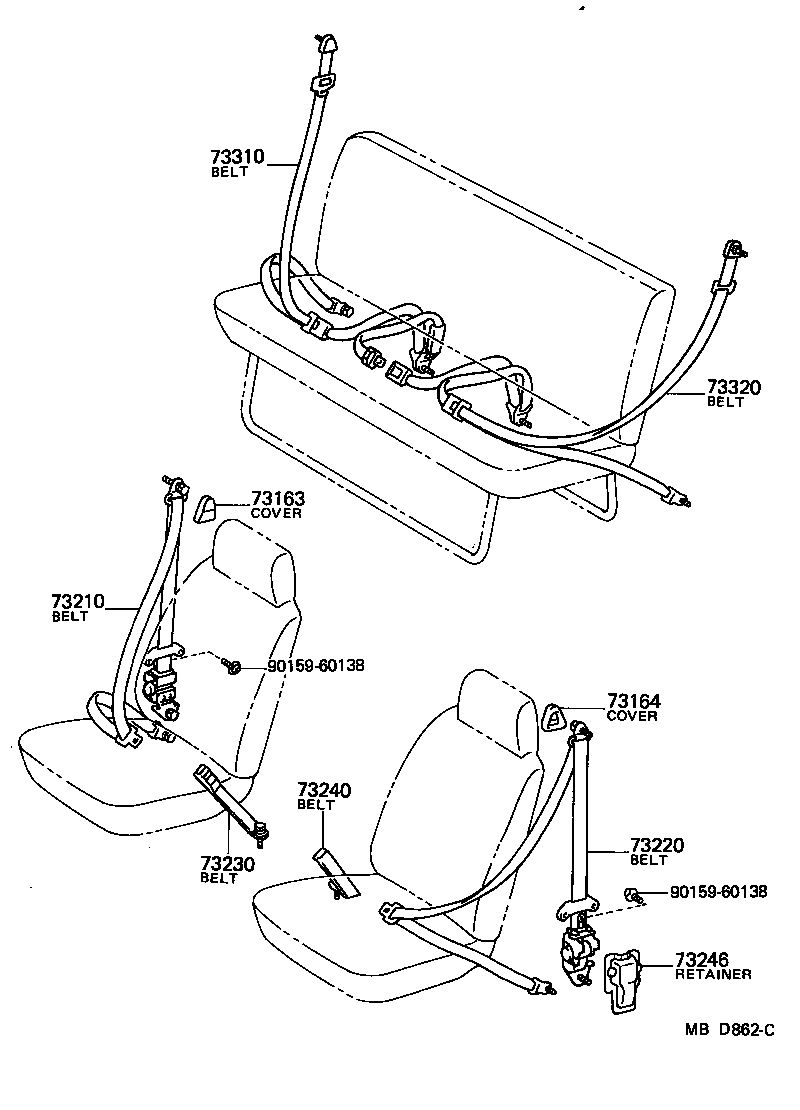 72803-95701 BELT ASSY, FRONT SEAT INNER, RH product image